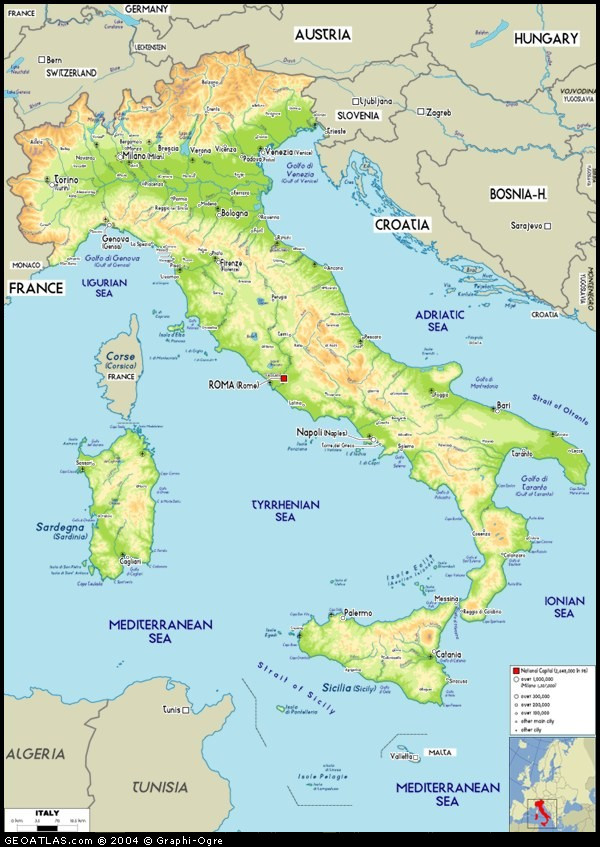 физическая карта италии