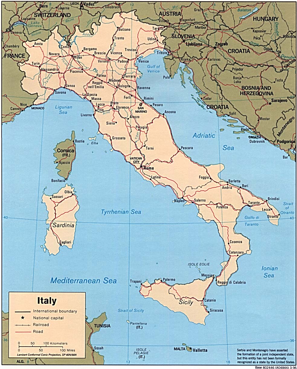 Карта автомобильных дорог Италии